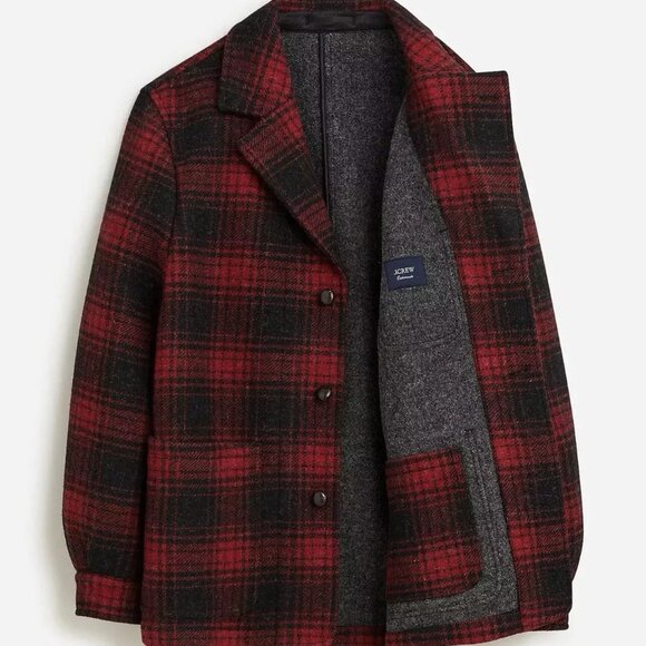 NWT $498 J Crew 100% English Wool Ludlow Red Buffalo Plaid Overcoat Medium